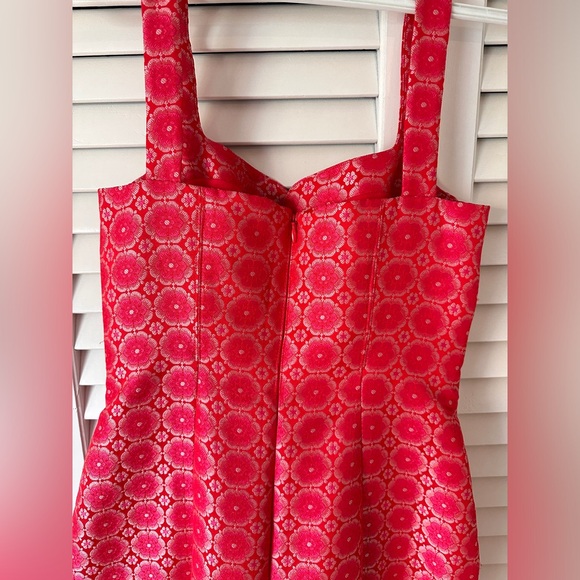 Saloni Halle sweetheart pink and red jaquard silk midi dress - Picture 6 of 8